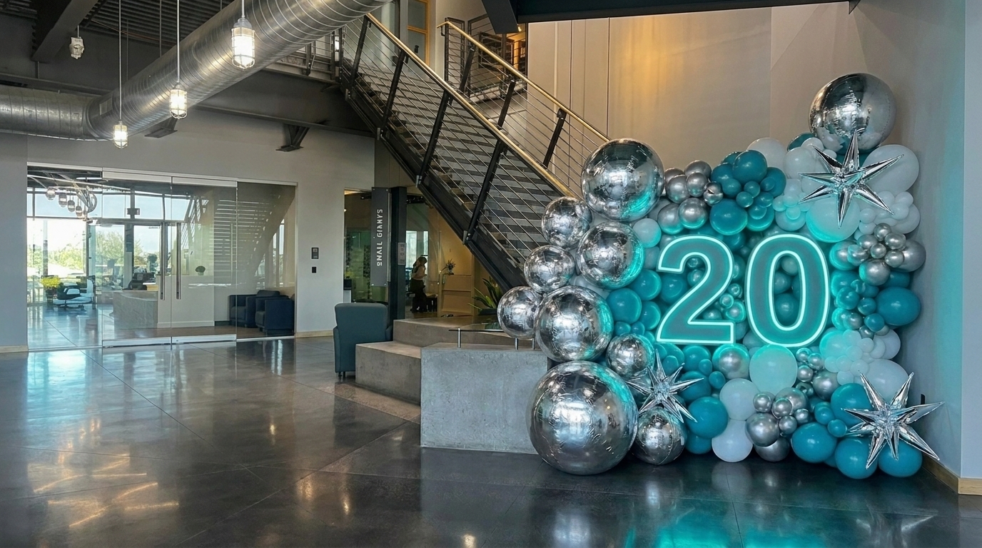 20th Wedding Anniversary with orbz and balloon surrounds/wall